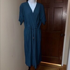 City Chic Deep Blue Midi Relax Fit Jumpsuit Short Sleeves Women’s Plus Size S/16